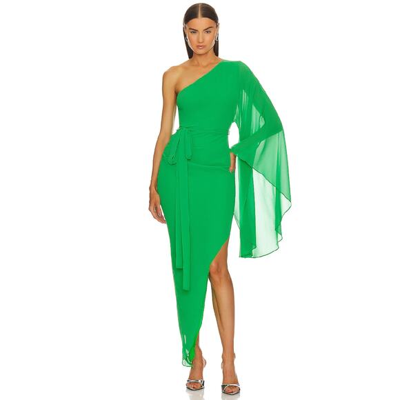 Michael Costello Heaven‎ Chiffon One Shoulder Dress Green Asymmetric Hem Sz XS - Picture 3 of 13